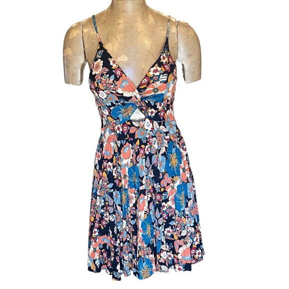 ANGIE V Neck Twist Front Cut Out Sundress Jrs Sz L #285W - Picture 1 of 8